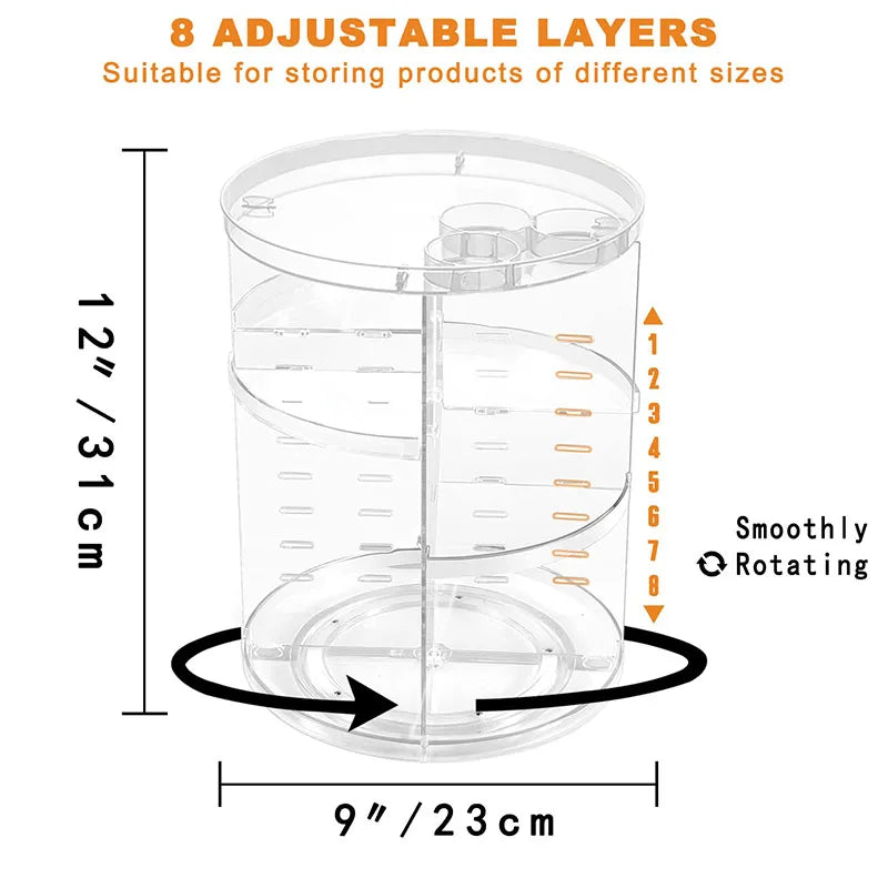 Rotating Makeup Organizer, Cosmetic Display Case with Brush Holder Perfume Tray, Storage Carousel for Vanity Bathroom Countertop
