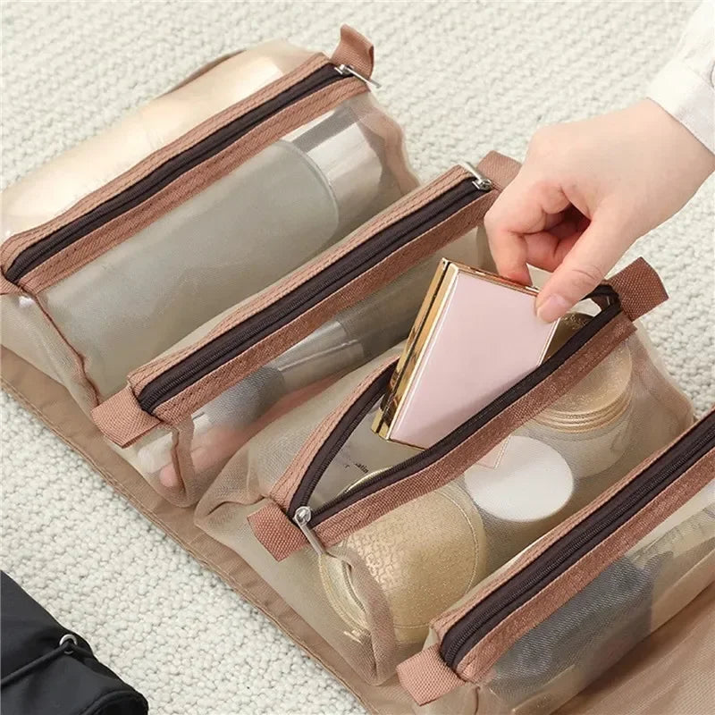 Portable Large Capacity 4 in 1 Makeup Bags Portable Folding Travel Cosmetics Storage Toiletry Bag Detachable Cosmetic Bag