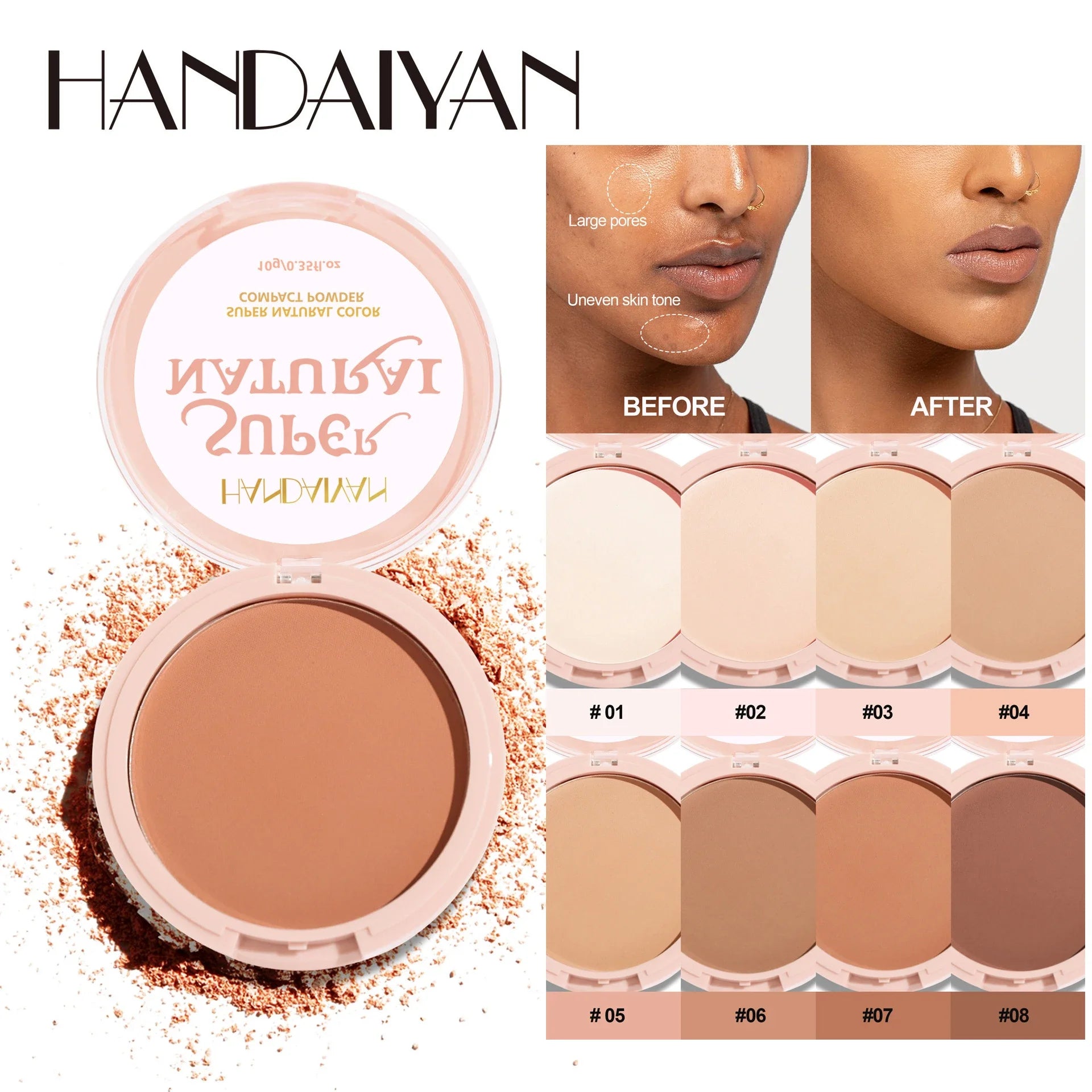 8 Color Matte Face Pressed Powder Oil Control Natural Setting Powder Foundation Full Coverage Waterproof Lasting Makeup