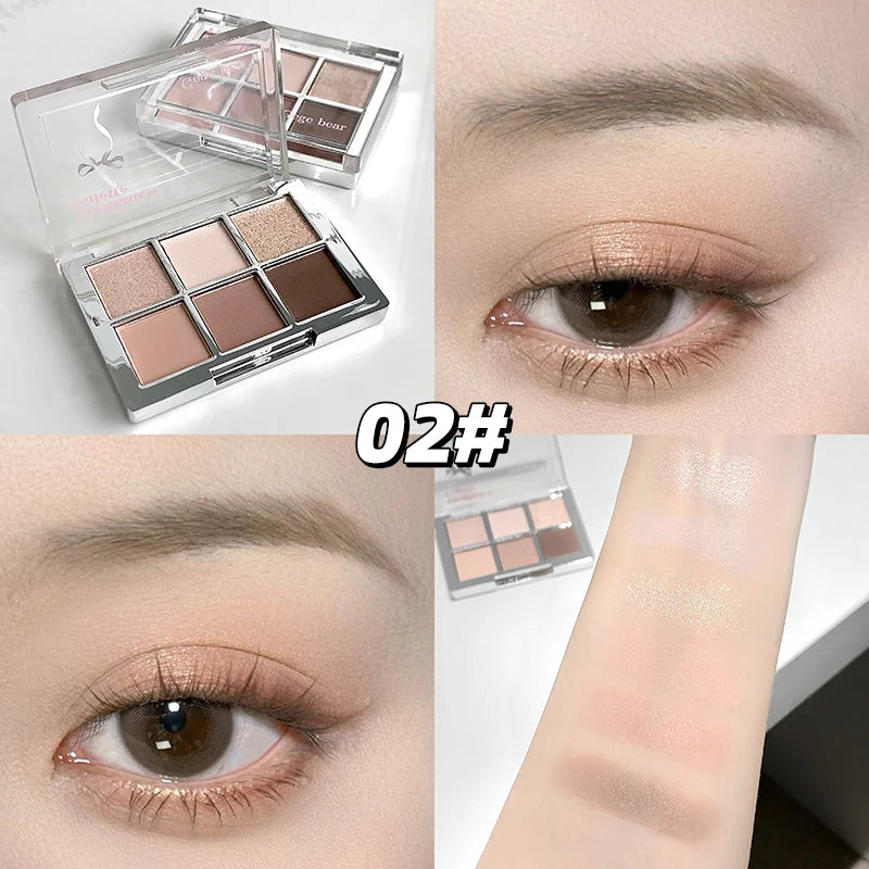 Gege Bear 6-color Eyeshadow Palette Matte Pearlescent Earth Color Sequin Long-Lasting Eyeshadow And Contour Palette