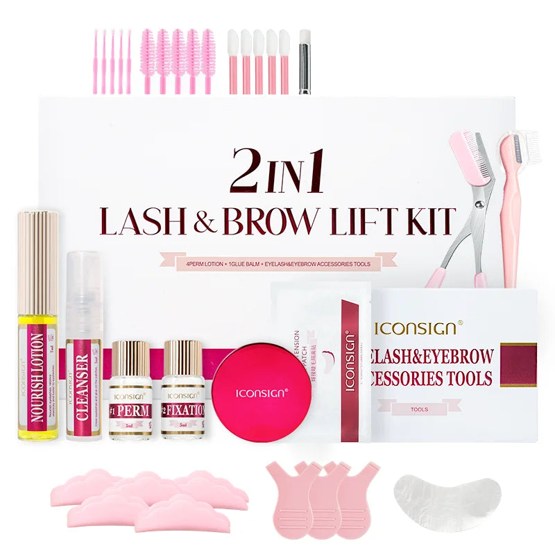 ICONSIGN 2IN1 Professional Fast Perming LASH & BROW Liftng Kit Lasting 6-8 Weeks Mascara Lifting Eyelashes Enhancer Makeup Tool