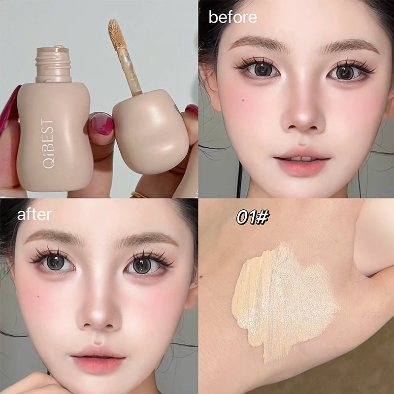 QIBEST Natural Liquid Concealer Cream Makeup 4 Colors Moisturizing Waterproof Cover Acne Dark Circles Face Base Korean Cosmetics