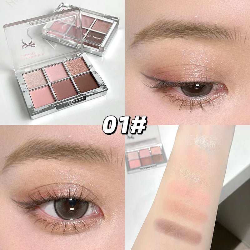 Gege Bear 6-color Eyeshadow Palette Matte Pearlescent Earth Color Sequin Long-Lasting Eyeshadow And Contour Palette