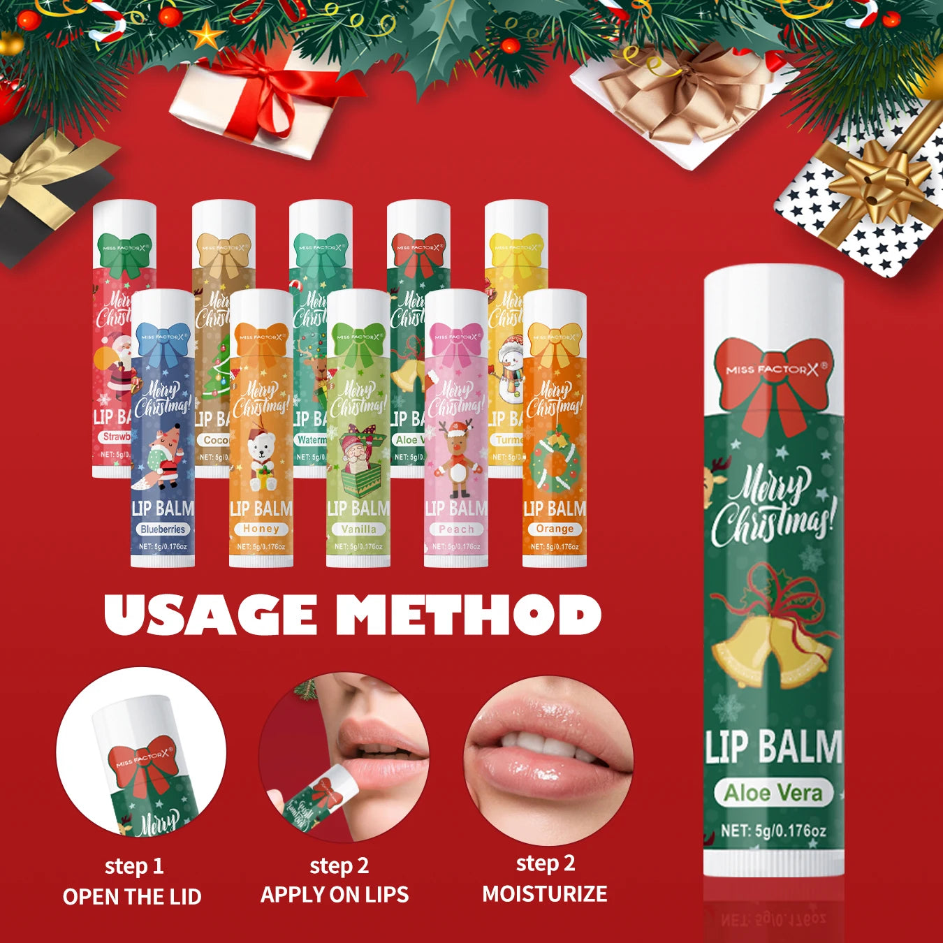 90 pieces/box 10 scented lipstick set Christmas set Moisturizing lips deep moisturizing Christmas gift