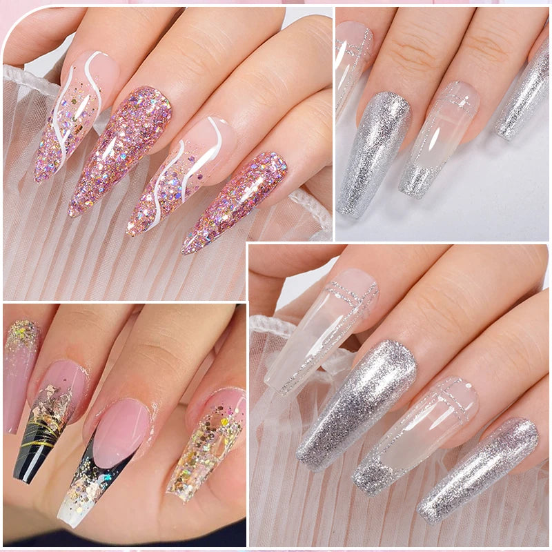 MEET ACROSS 8ml Pink Glitter Sequins Gel Nail Polish Shiny Sparkling Platinum Semi Permanant Soak Off Nail Art Varnish Manicure