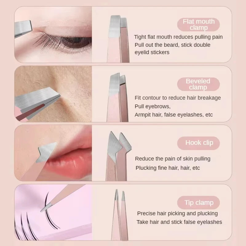 4Pcs Multi-Use Precision Stainless Steel Tweezers For Eyebrow Hair Facial Hair Removal Splinter Blackhead-Different Types of Tip