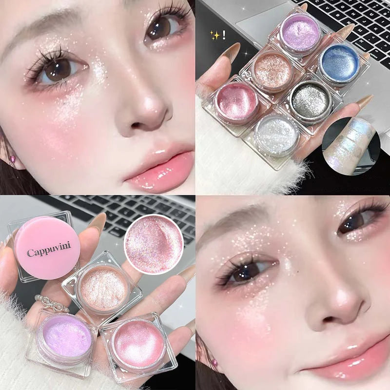 Pearl Gloss Highlighter Paste Makeup Wet Shine Diamond Glitter Eyeshadow Cream Monochrome Crystal Clear Sparkling Highlight Gel