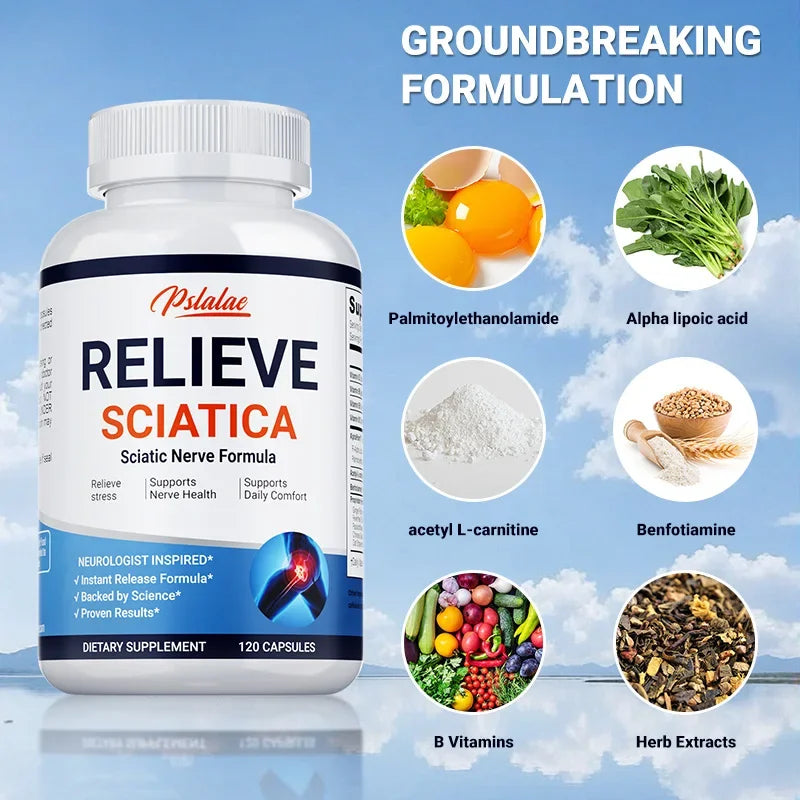 Relieve Sciatica Capsules - Reduce Joint Pai,Restore Mobility, Balance Inflammation,Support Nerve & Bone Health - 120 Capsules 