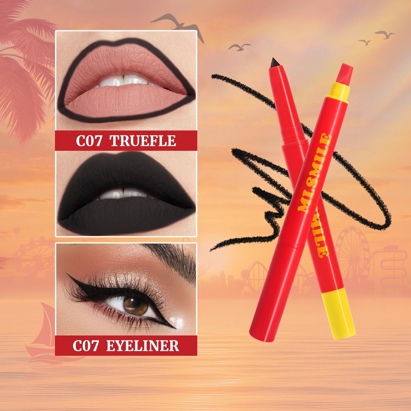 Long Lasting Lip Liner Pen Automatic 2 In 1 Double Head Silicone Brush Waterproof Smudge Proof Silky Lipstick Makeup