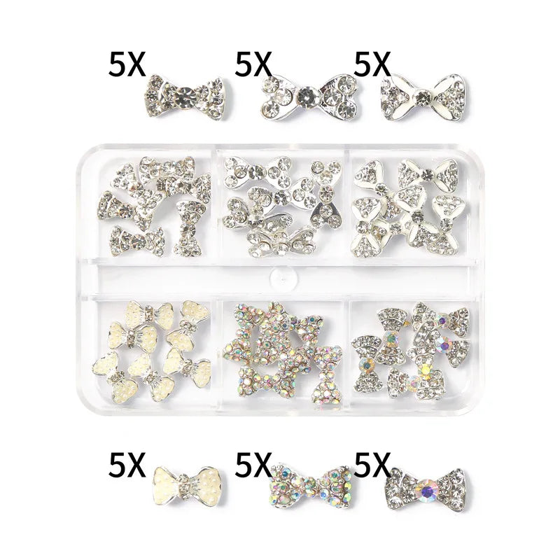 30Pcs Pink Nail Charms Alloy Rhinestones 3D Star Butterfly Heart Cross Gem Nails Crystal Diamond Nail Art Decoration Accessories
