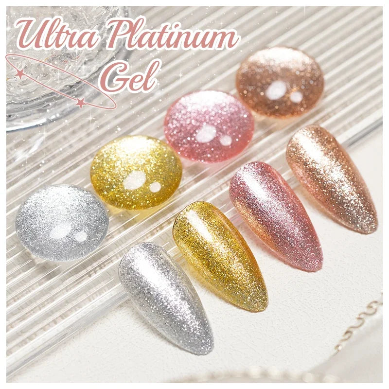 PUENTE Sparkle Platinum Gel Nail Polish 5ML Shiny Gold Silver Glitter Painting Gel Drawing Semi Permanent Varnish For Manicure