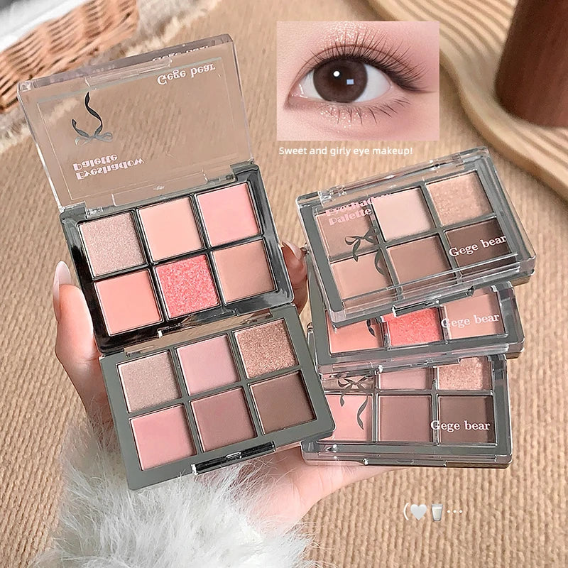Gege Bear 6-color Eyeshadow Palette Matte Pearlescent Earth Color Sequin Long-Lasting Eyeshadow And Contour Palette