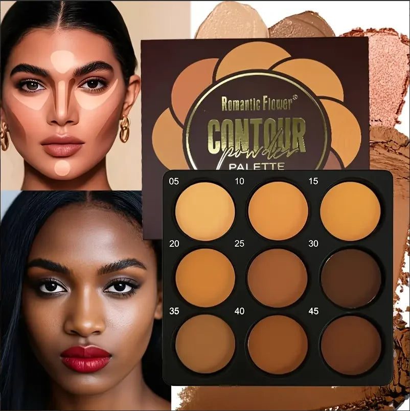 9-Color Waterproof Contour Concealer Matte Palette Medium to Deep Shades 3D Sculpting Oil Control Long Lasting Wear Makeup