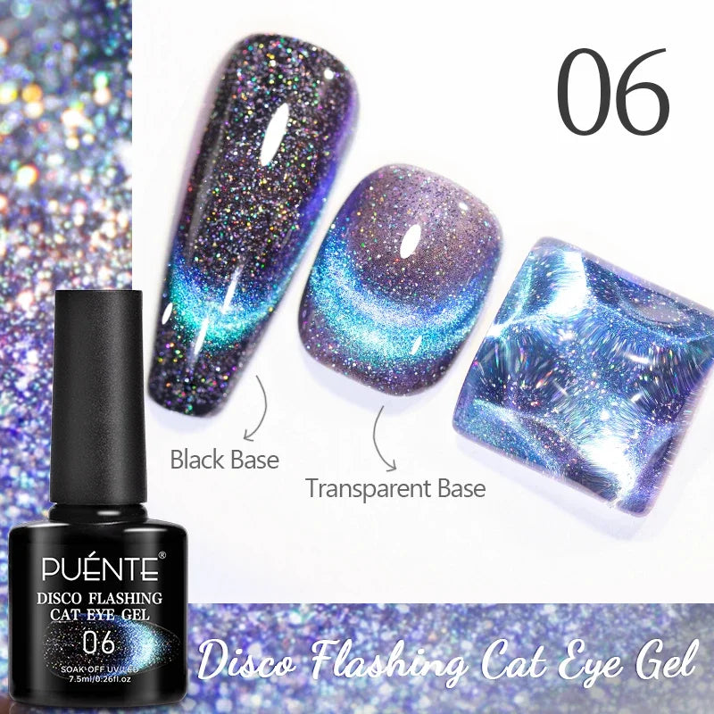 PUENTE 7.5ML Vibrant Blue Cat Eye Gel Nail Polish High Glossy Long-Lasting Soak Off UV Semi-Permanent Nail Art Varnish Manicure