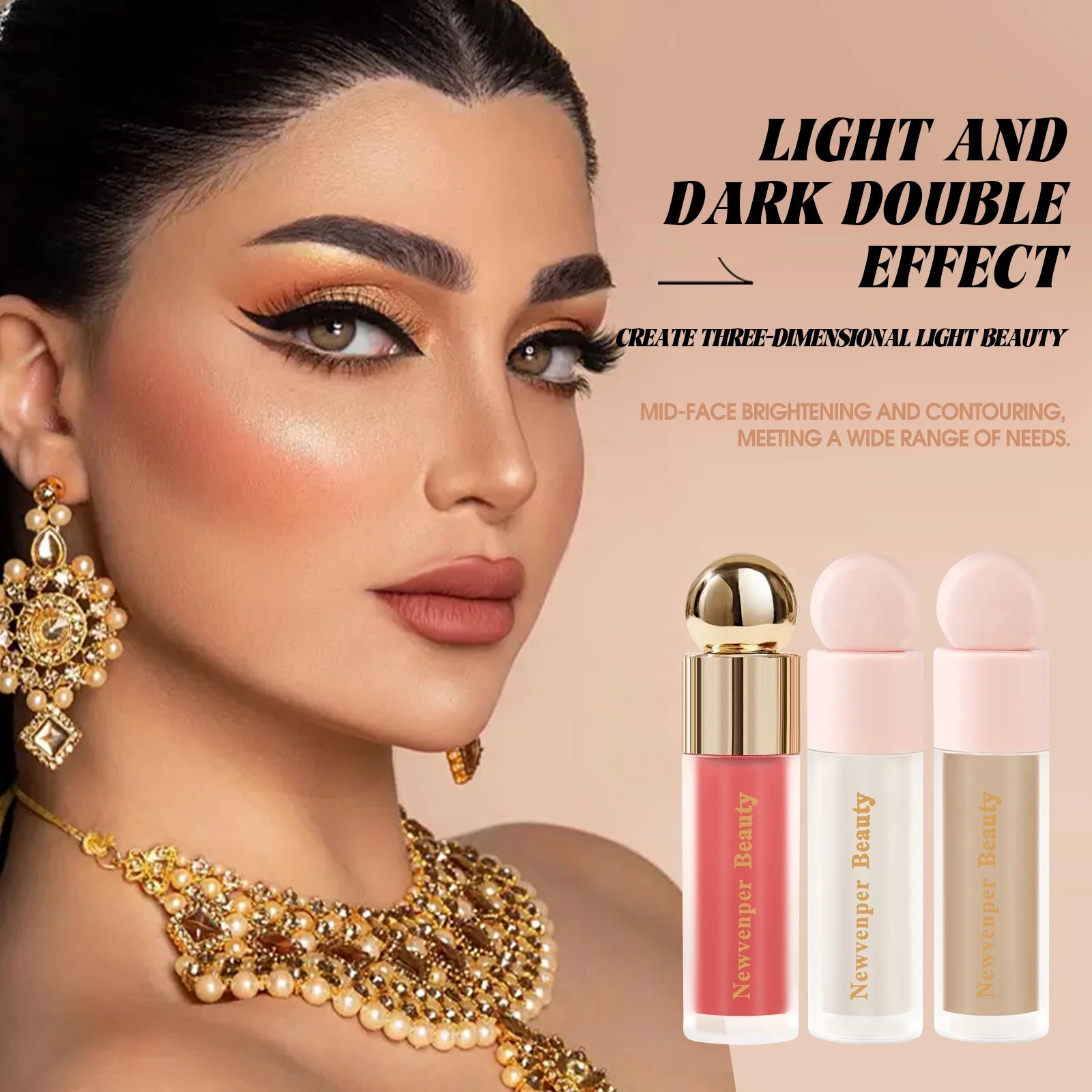 Liquid Highlighter+Blush+Contour Stick Set for Face & Body Silky Natural Glow Liquid Luminizer Matte Pink Shadow Face Makeup