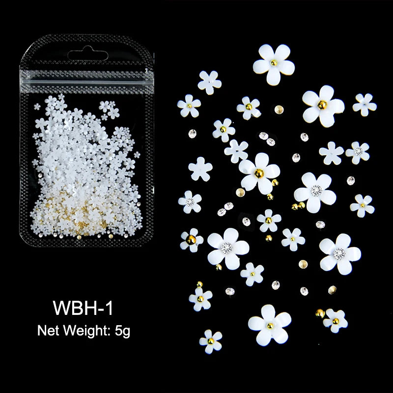 White Acrylic Flower Nail Art Decorations Mixed Size Rhinestones Red Blue Gem Manicure Tools Accessories DIY Nails Design 5g
