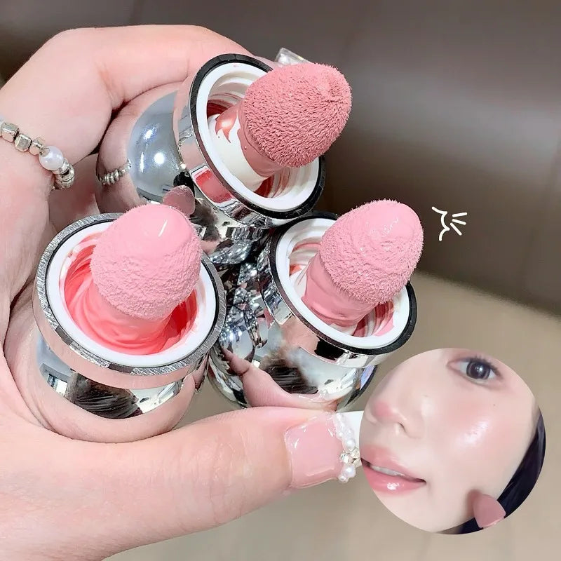 Liquid Blush Stick with Sponge Tip, Waterproof Long-Lasting Skin-friendly Blush Cream Brightening Effect Lips and Cheeks Makeup