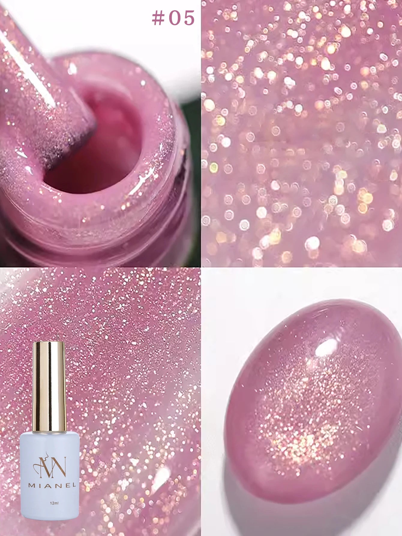 MIANEL1-12pcs 12ML Pink Blue White Green Series With Explosive Glitter Gel Nail Polish, Popular Yun Brocade Diamond Gel Polish