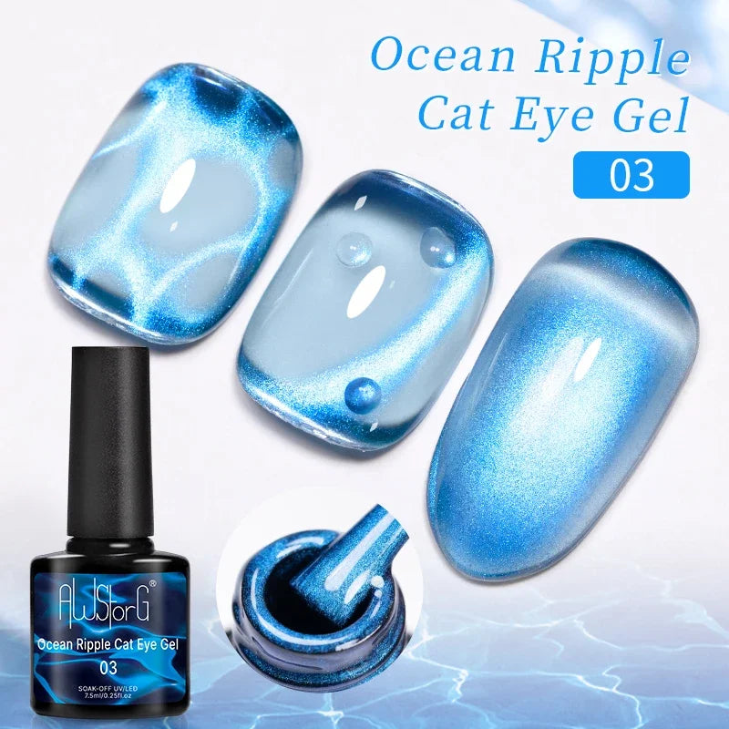 AWStorG 7.5ML Golden Gradient Cat Eye Magnetic Gel Sparkling Glitter Nail Polish Semi Permanent UV Nail Art No Need Base Color
