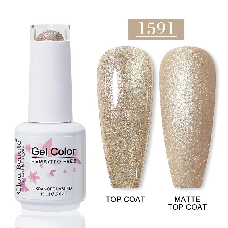 Clou Beaute Glitter Gel Nail Varnishes Winter Color Sparkling Sequins Soak Off UV LED Varnish Nail Art Decoration Base Top Coat
