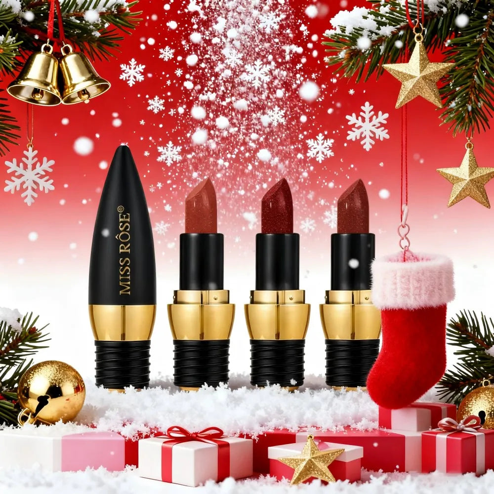 3 Color Black Sparkling Velvet Lipstick Metal Waterproof Long lasting Matte Diamond Lipstick Women's Cosmetics
