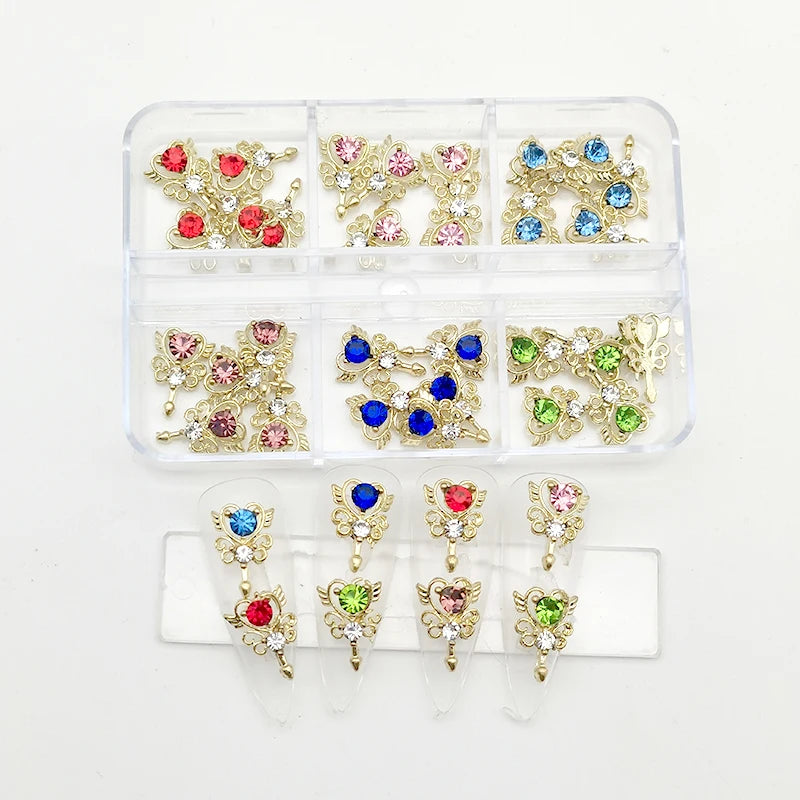 30Pcs Pink Nail Charms Alloy Rhinestones 3D Star Butterfly Heart Cross Gem Nails Crystal Diamond Nail Art Decoration Accessories
