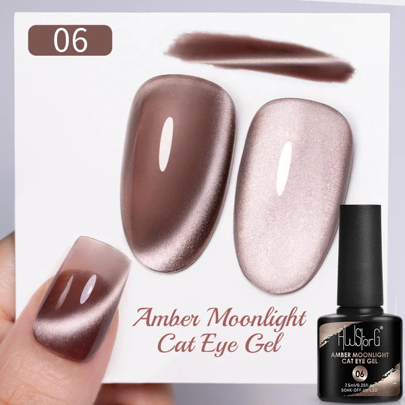 AWStorG 7.5ML Golden Gradient Cat Eye Magnetic Gel Sparkling Glitter Nail Polish Semi Permanent UV Nail Art No Need Base Color
