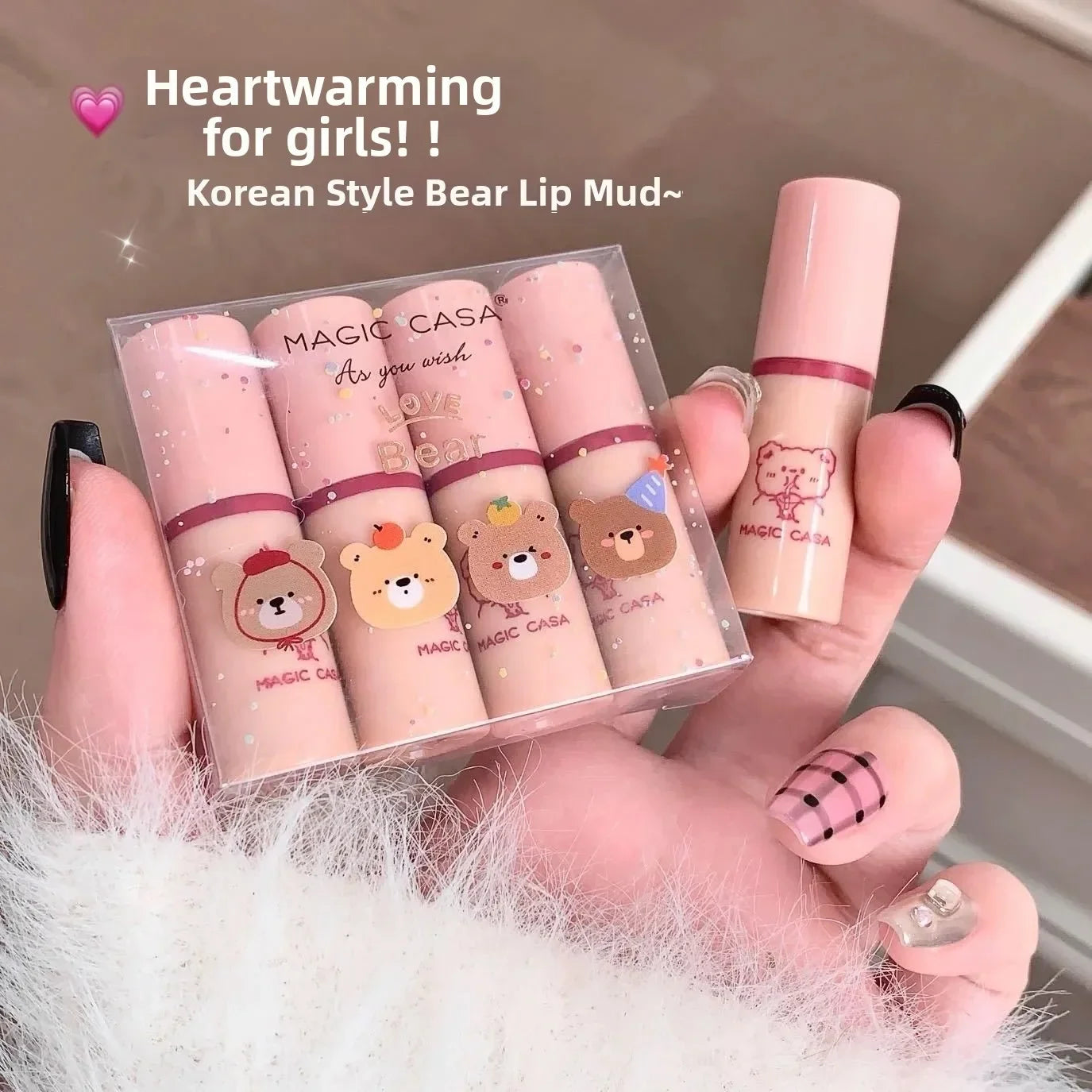 Matte Liquid Lipstick Long Lasting Waterproof Nude Red Lip Gloss Smudge Proof Non Fade Cute Bear Set Lip Makeup