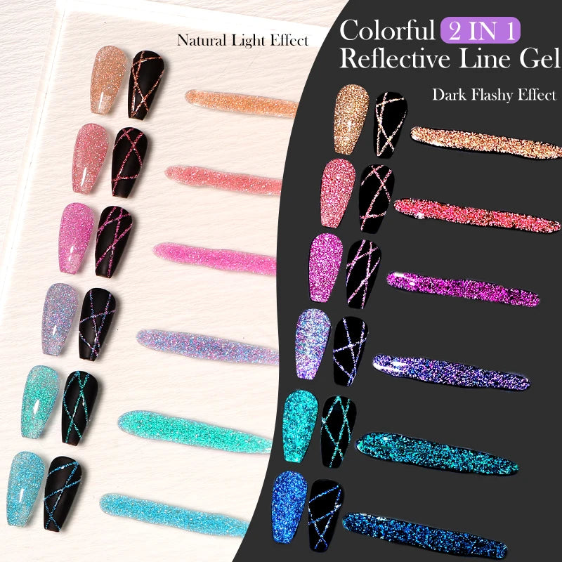 LILYCUTE 6Pcs/Set 5ml Reflective Glitter Liner Gel Polish Champagne Sparkling Lines Nail Art Painting Gel Semi Permanent UV Gel