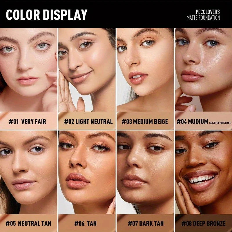 PECOLOVERS Matte Finish Liquid Foundation | Oil-Control, Waterproof, Full Coverage, Concealer, Suitable for All Skin Tones