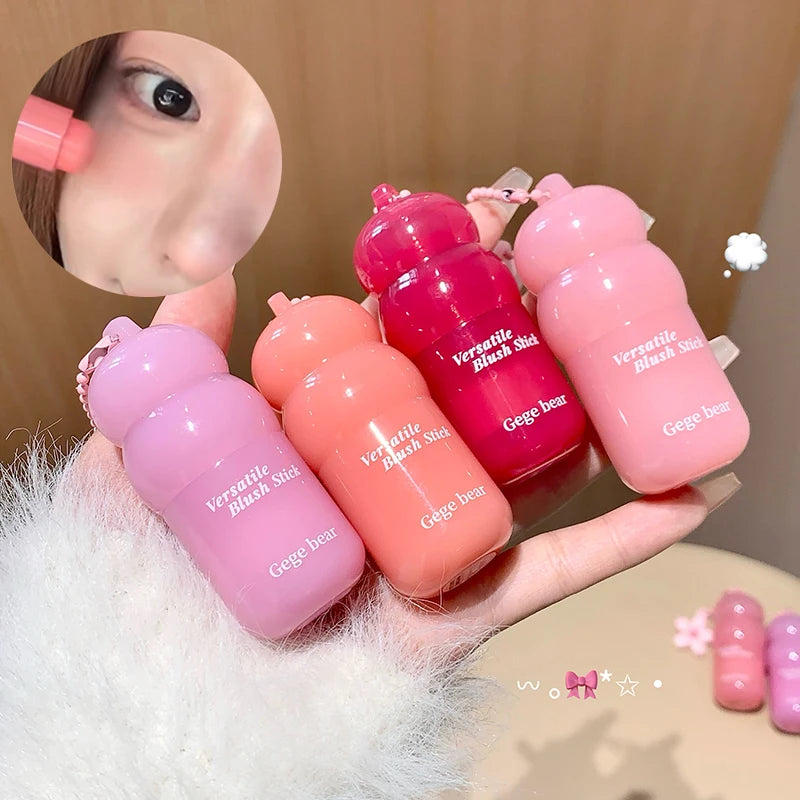 Gege bear powder blusher cream moisturizing natural powder blusher lipstick two in one cosmetics