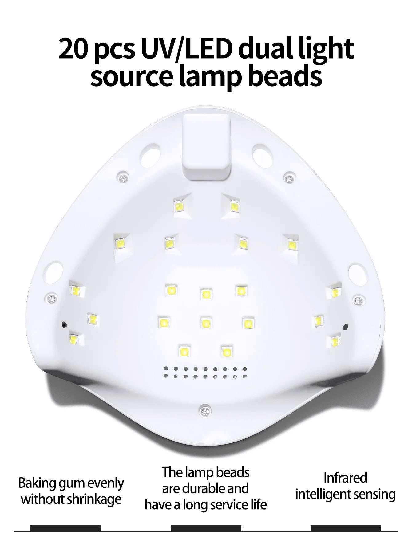 XEIJAYI 1Pc White UV LED Nail Lamp 20 Lamp Beads, Nail Dryer Gel Polish Light, UV Nail Light With 3 Timer Setting LED Dryer
