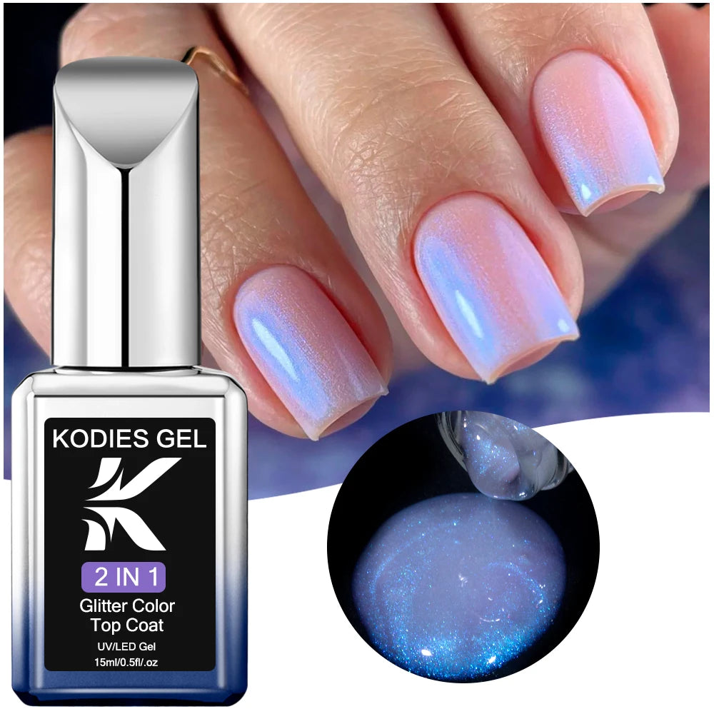 KODIES GEL Diamond Top Coat for Nail Varnish 15ML Super Shine UV Gel Nail Polish Soak Off Semi Permanent Glitter Topcoat No Wipe