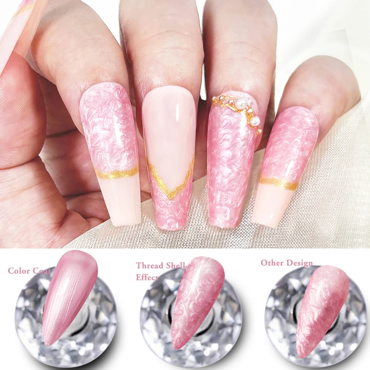7ml Pearl Gel Nail Polish Set, White Purple Blue Glitter Shell Gel Polish, Soak Off UV LED Curing Pearlescent Gel Polish Swirl T