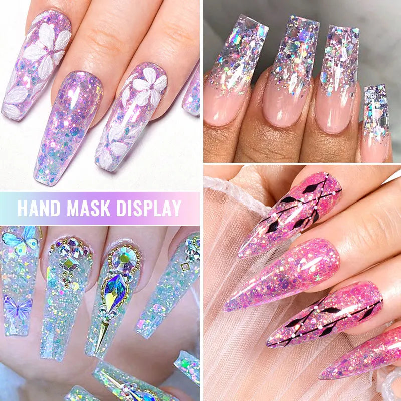 7ml Flowery Glitter Sequins Gel Nail Polish Shiny Sparkling Color Semi Permanant Soak Off Manicure Nail Art Varnish