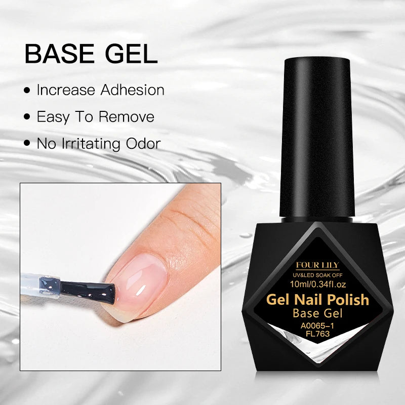 FOUR LILY 10ml Base Gel, Top Coat, Matte Top Coat Functional Nail Care Long Lasting UV/LED Varnish Gel Nail Polish Manicure