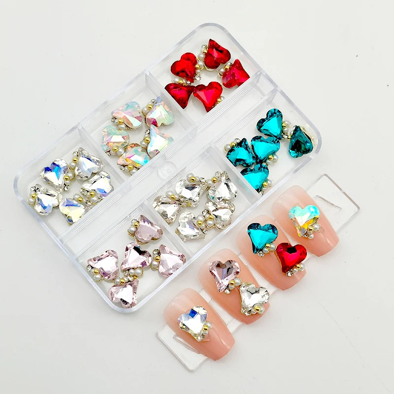 30Pcs Pink Nail Charms Alloy Rhinestones 3D Star Butterfly Heart Cross Gem Nails Crystal Diamond Nail Art Decoration Accessories