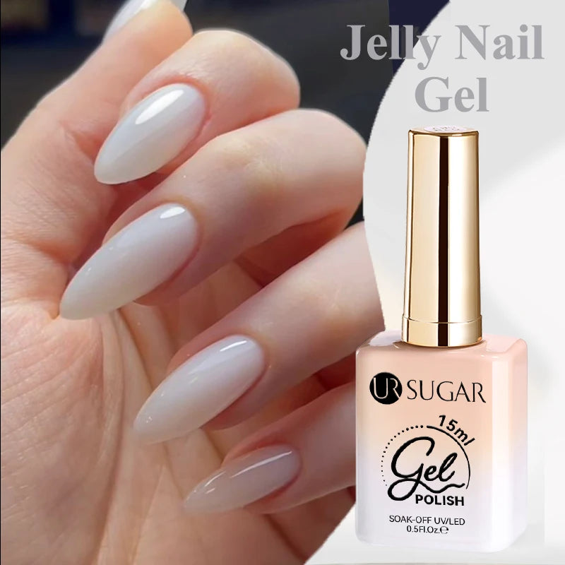 UR SUGAR 15ml Crystal Milky Jelly White Nude Gel Nail Polish Transparent Semi-permanent UV Gel Nail Art Soak Off Gel Varnish