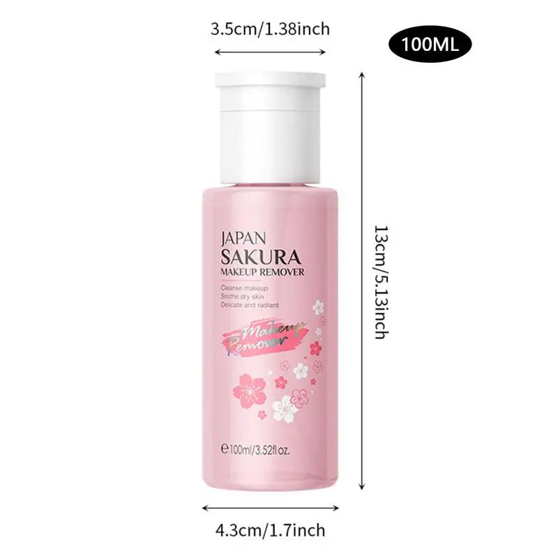 Liquid Makeup Remover 3 in 1 Sakura Facial Cleanser & Makeup Remover Gentle Exfoliation for Eye Lip & Face Makeup Gentle