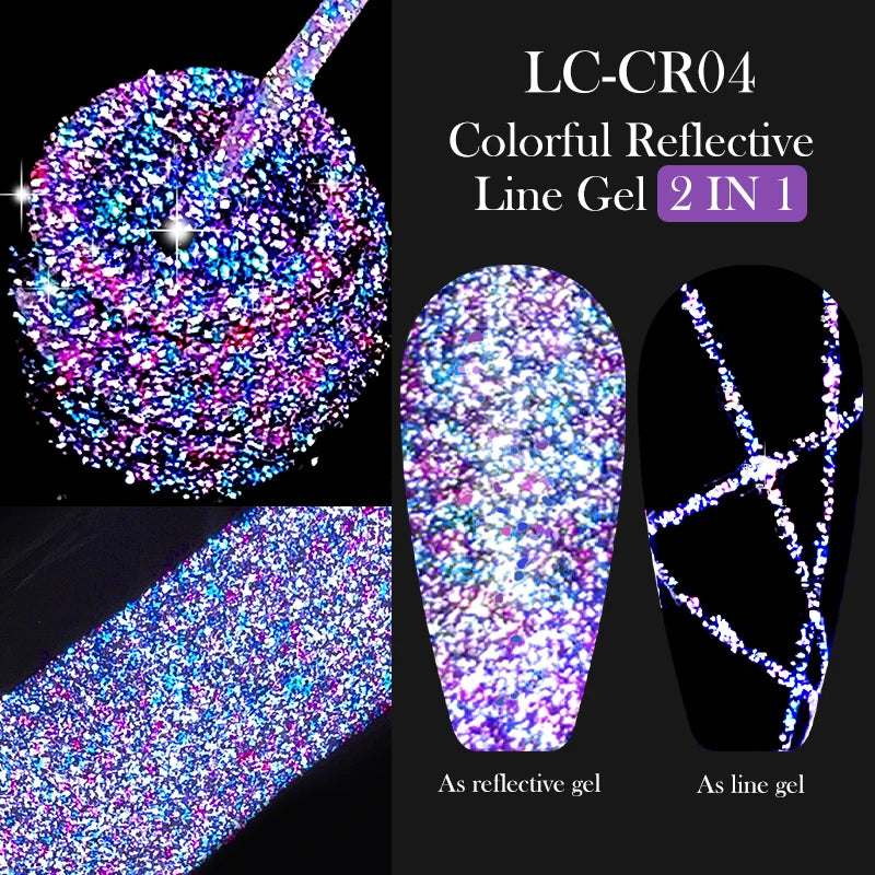 LILYCUTE 6Pcs/Set 5ml Reflective Glitter Liner Gel Polish Champagne Sparkling Lines Nail Art Painting Gel Semi Permanent UV Gel