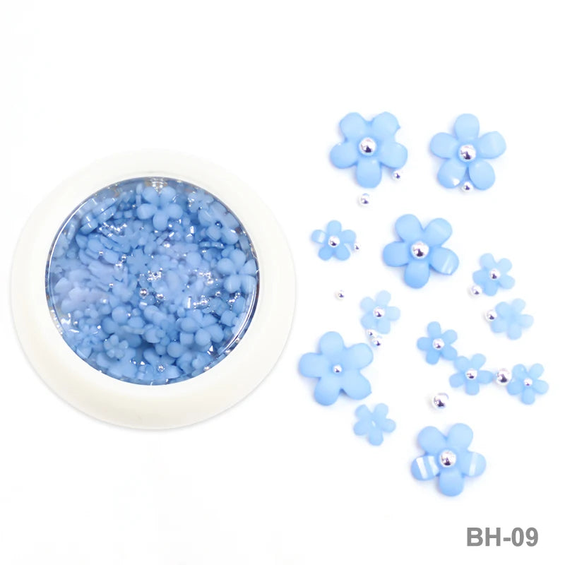 White Acrylic Flower Nail Art Decorations Mixed Size Rhinestones Red Blue Gem Manicure Tools Accessories DIY Nails Design 5g