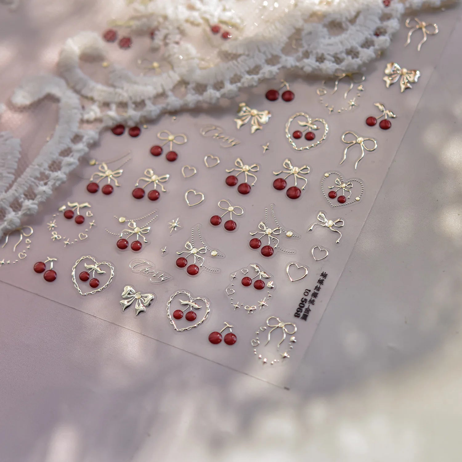 1pcs Cute Small Cat Claw Cherry Nail Art Charms Stickers Shiny 5D Jelly Cherry Pudding Bows Design Adhesive Sliders Nail Decals