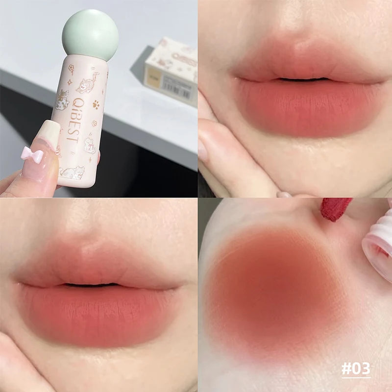 QIBEST Nude Matte Lip Mud Waterproof Non-stick Liquid Lipstick Long Lasting Highly Pigmented Lipgloss Tint Korean Cosmetics