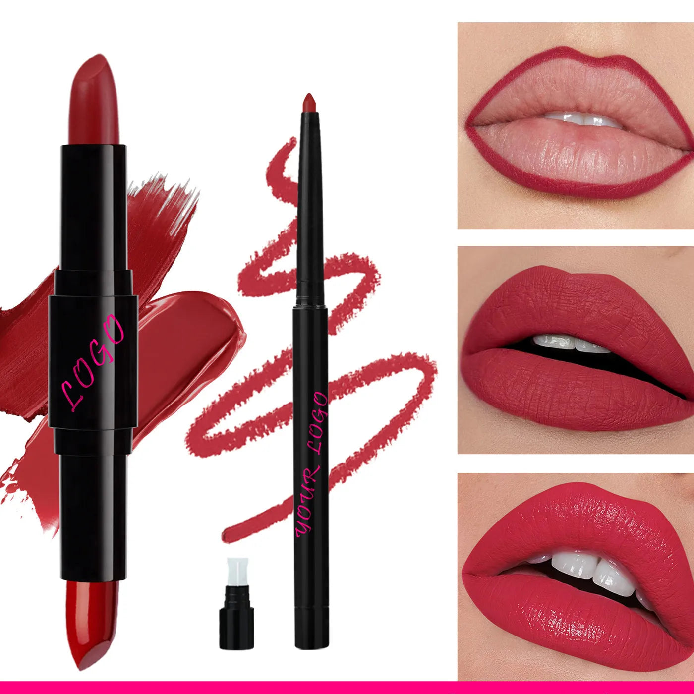 Lipstick with Lip Liner 2-1 Vegan Dual End Two Sides Matte Lipsticks Moist Combined Cosmetic Set