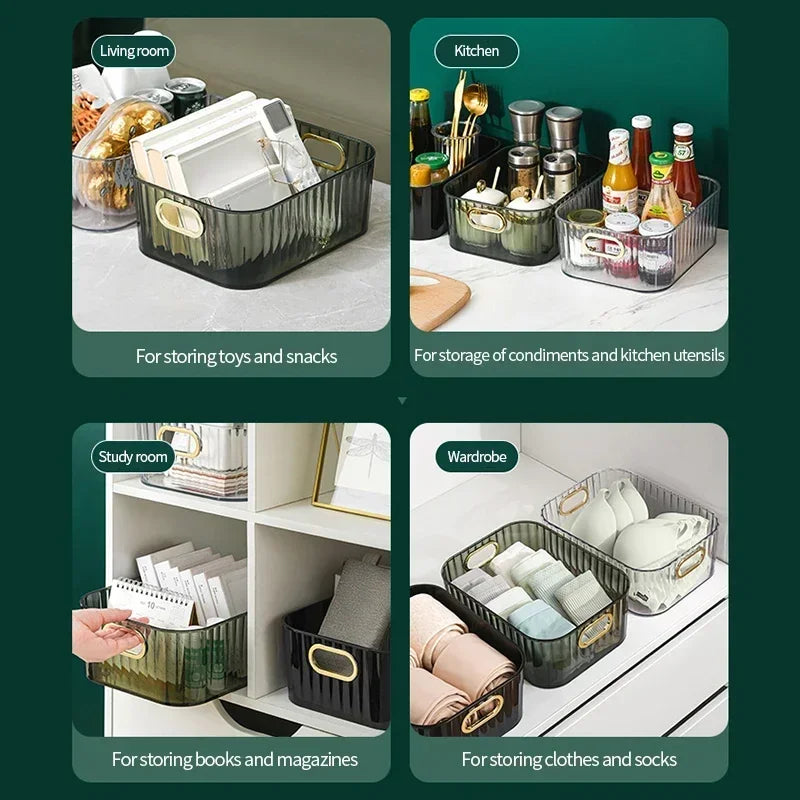 Rectangular Desktop Cosmetic Storage Drawer Stackable Green Box Acrylic Rack Sundries Snack Makeup Storage Basket Organizer