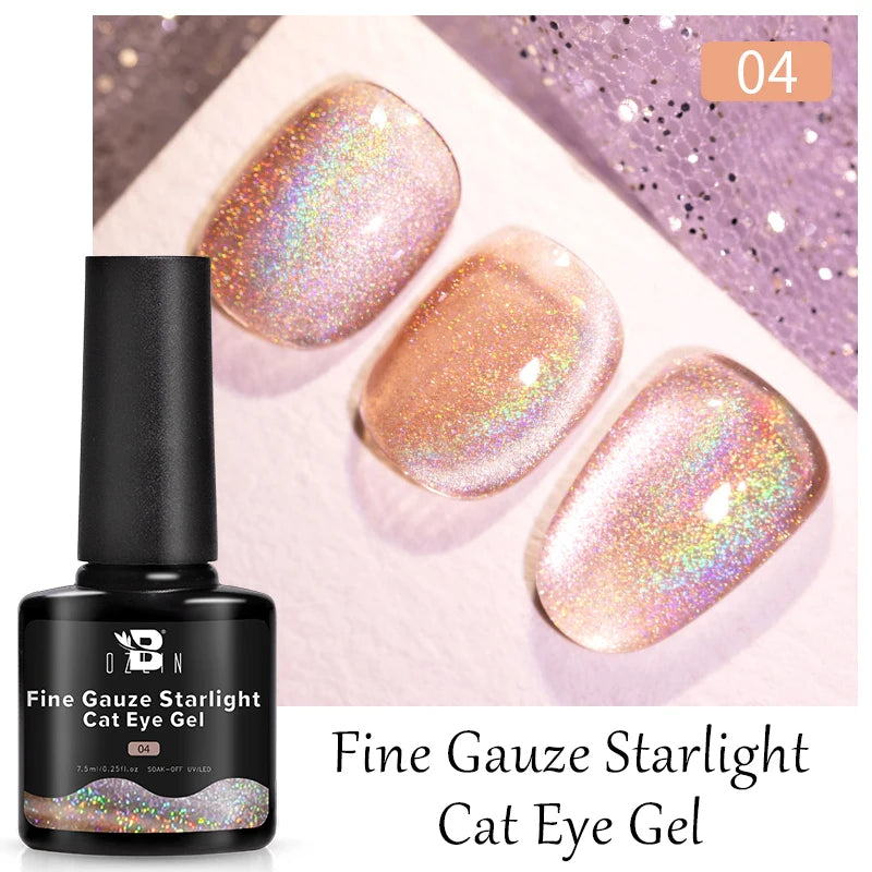 AWStorG 7.5ML Golden Gradient Cat Eye Magnetic Gel Sparkling Glitter Nail Polish Semi Permanent UV Nail Art No Need Base Color