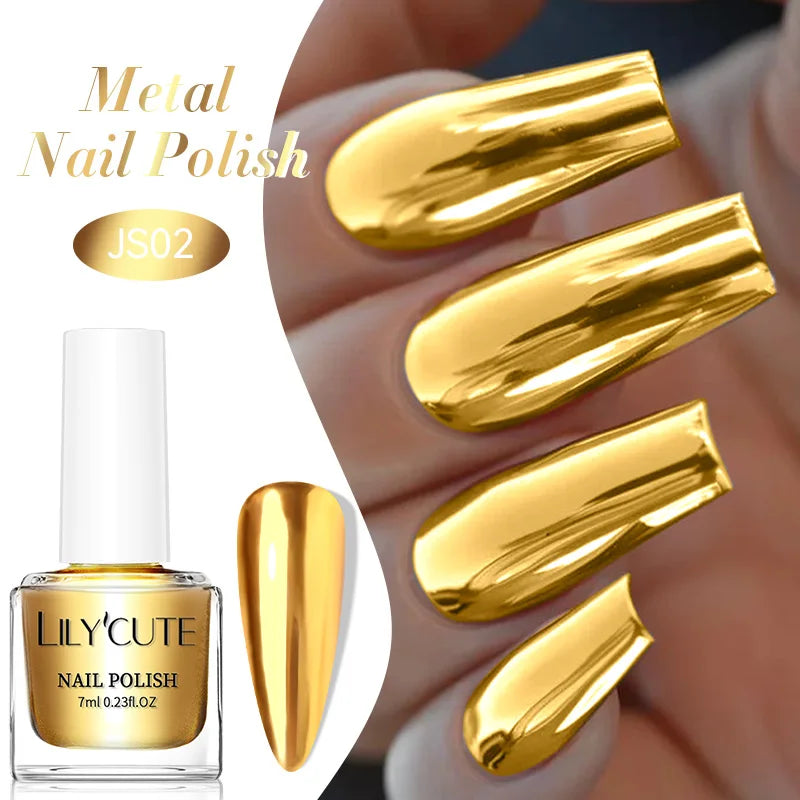LILYCUTE 7ml Mirror Metallic Nail Polish No Need of UV LED Lamp Nail Supplies Vernis Red Purple Mirror Effect for Nails