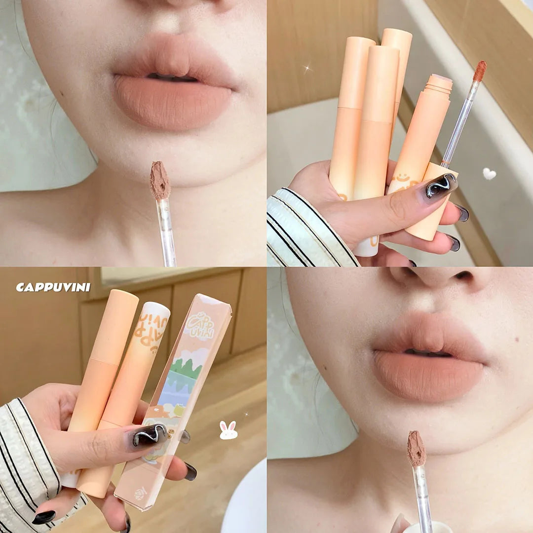 Pumpkin Apricot Lip Mud Velvet Lip Cream Matte Texture Lipstick Overlay Base Color Rose Pink Orange Lip Gloss Tint Cosmetic