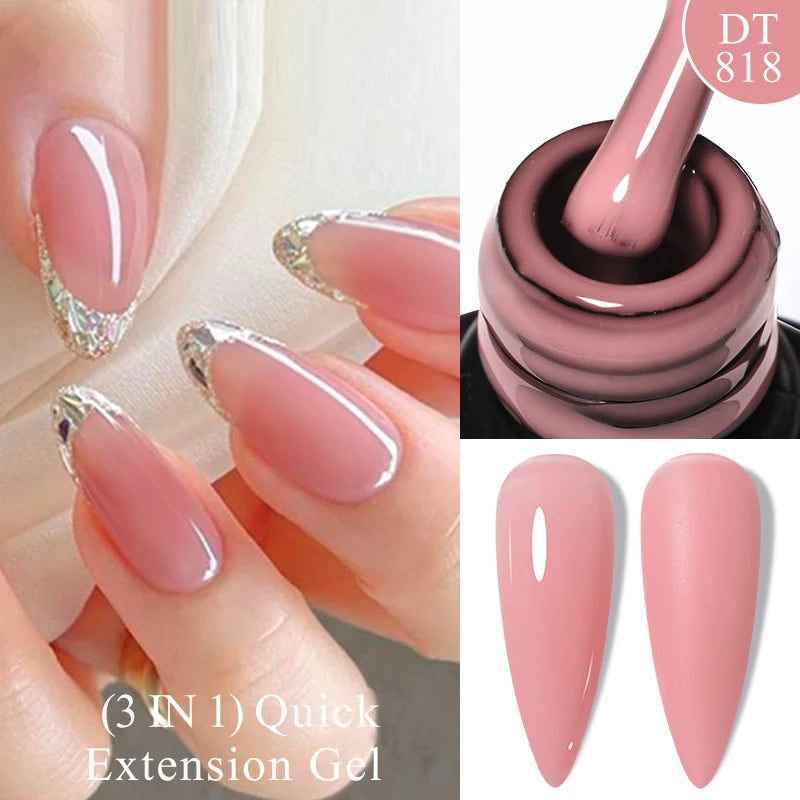 MEET ACROSS 7ml Gold Foil 3 In 1Quick Extension Gel Nail Polish Nude Pink Gold Milky White Glitter UV Gel Finger Prolong Varnish