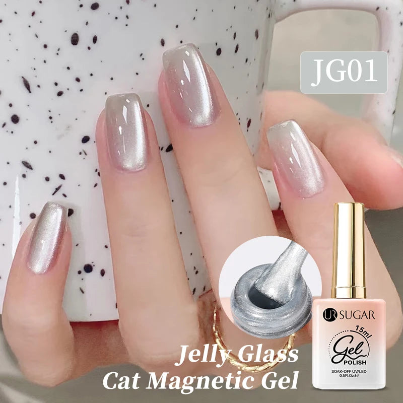 UR SUGAR 15ml Jelly Pink Cat Magnetic Gel Nail Polish Glitter ICE Soak Off Ceramic UV Gel Semi-permanent Nail Supplies Manicure